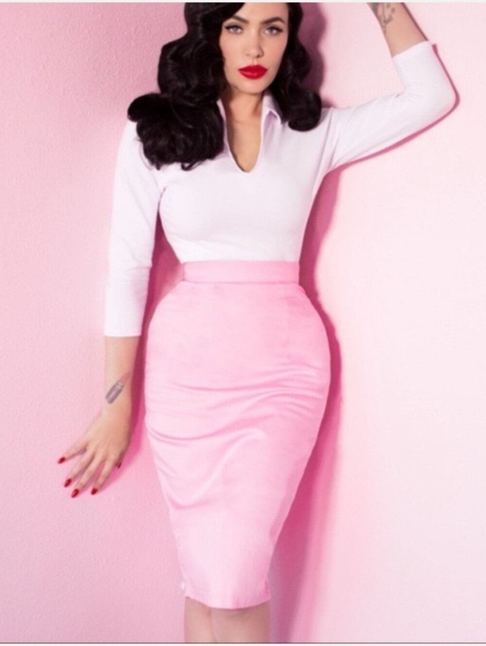 Vixen by Micheline Pitt Light Pink Pencil Skirt, Size 3x GUC